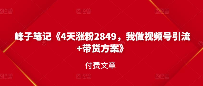 峰子笔记《4天涨粉2849，我做视频号引流 带货方案》付费文章插图