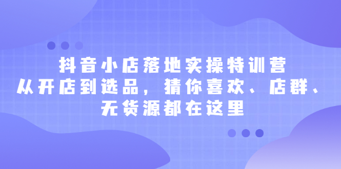 抖音小店落地实操特训营，从开店到选品，猜你喜欢、店群、无货源都在这里插图