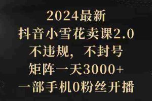 （9639期）2024最新抖音小雪花卖课2.0 不违规 不封号 矩阵一天3000+一部手机0粉丝开播