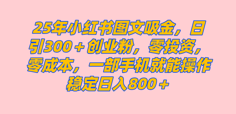 （14437期）25年小红书创业粉图文自热打法，一部手机简单操作， 日引300＋创业粉，零投资，零成本，每天利用20分钟就能完成插图