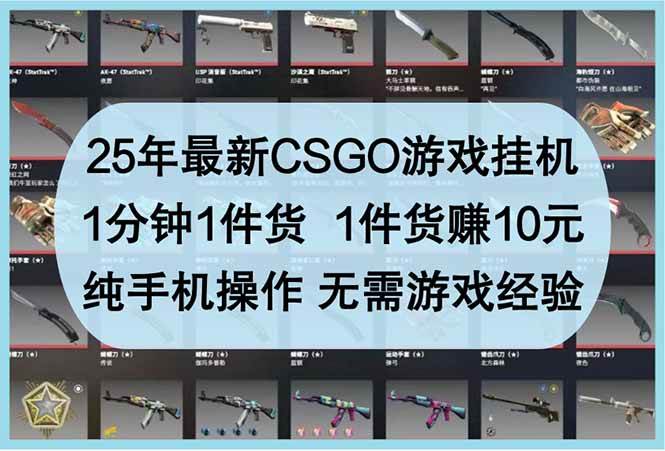 （14439期）25年最新CSGO游戏挂机，1分钟1件货，1件货赚10元 纯手机操作 无需游戏经验插图