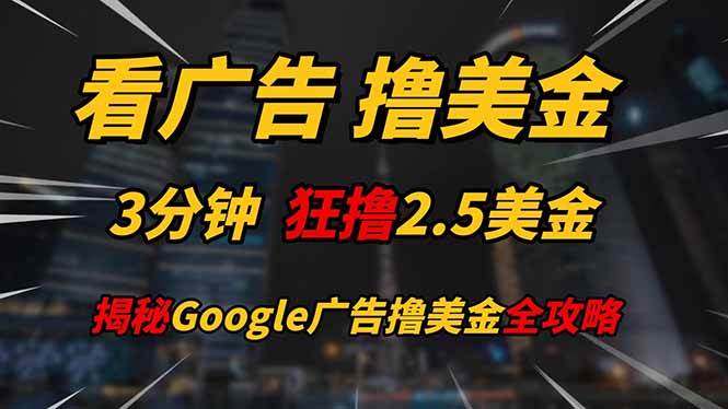 （14701期）看广告，撸美金！！3分钟赚2.5美金！！日入200美金不是梦！揭秘Google…插图