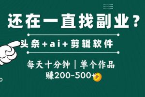 头条全新玩发加持软件搬视频，每天十分钟，单个作品收入200-500左右