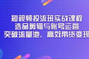 (14868期)短视频投流班实战课程,选品剪辑与账号运营,突破流量池,高效带货变现