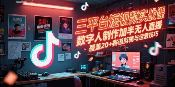 （15265期）三平台短视频实战课，数字人制作加半无人直播，覆盖20+赛道剪辑与运营技巧插图