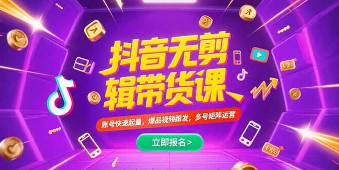 （15365期）抖音不剪辑带货课，账号快速起量，爆品视频跟发，多号矩阵运营插图