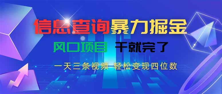 （15516期）信息查询暴力掘金，一天三条视频 轻松变现四位数，风口项目干就完了插图