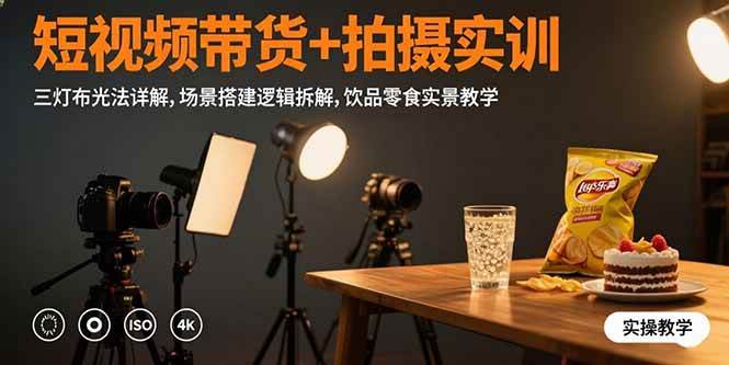 （15540期）短视频带货+拍摄实训：三灯布光法详解,场景搭建逻辑拆解,饮品零食实景教学插图