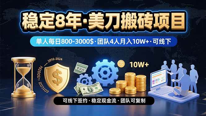 （15632期）稳定8年的美刀搬砖项目，单人每日收益800—3000.团队4人月入10W+.可线下插图