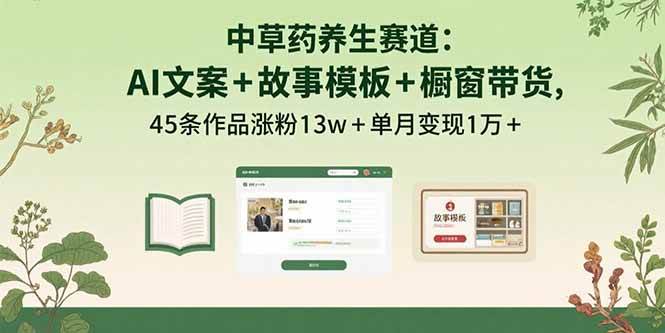 （15925期）中草药养生赛道：AI文案+故事模板+橱带货，45条作品涨粉13w+单月变现1万+插图