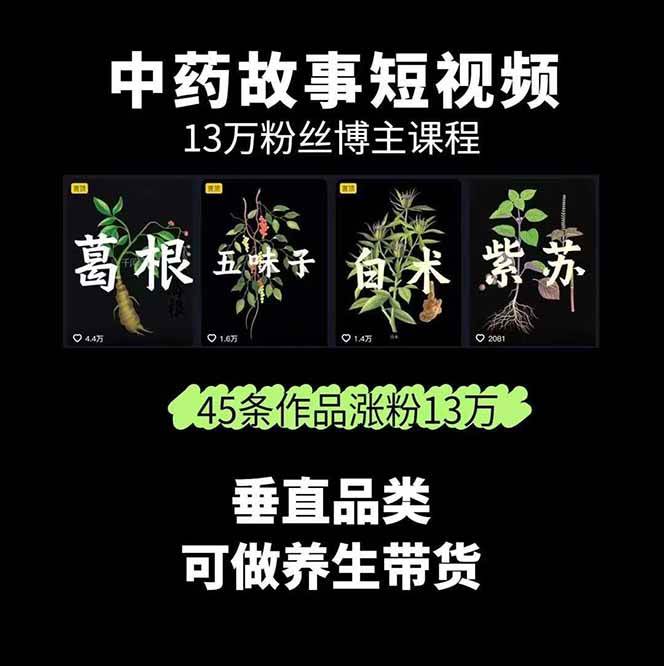 （15925期）中草药养生赛道：AI文案+故事模板+橱带货，45条作品涨粉13w+单月变现1万+插图1