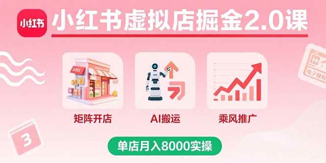 （15929期）小红书虚拟店掘金2.0课，矩阵开店+AI搬运+乘风推广，单店月入8000实操插图