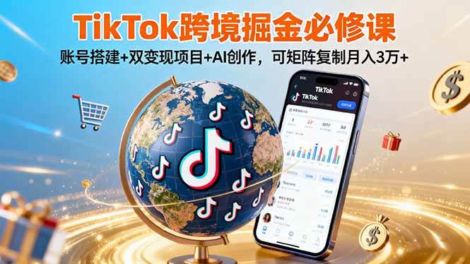 （16003期）TikTo跨境掘金必修课，账号搭建+双变现项目+AI创作，可矩阵复制月入3万+插图