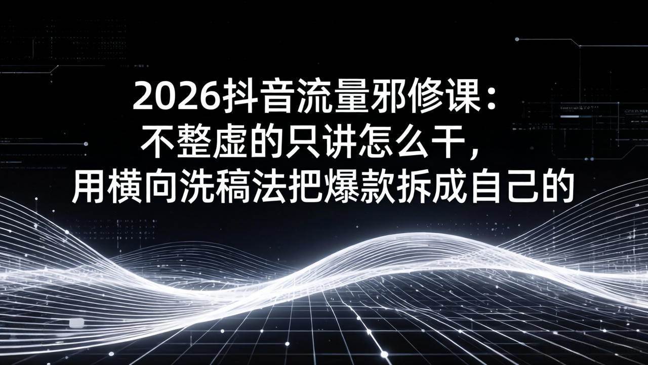 （17725期）2026抖音流量邪修课：不整虚的只讲怎么干，用横向洗稿法把爆款拆成自己的