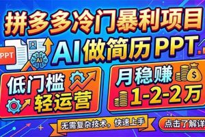 (17838期)拼多多冷门暴利项目:AI 做简历 PPT,低门槛轻运营,月稳赚 1-2 万